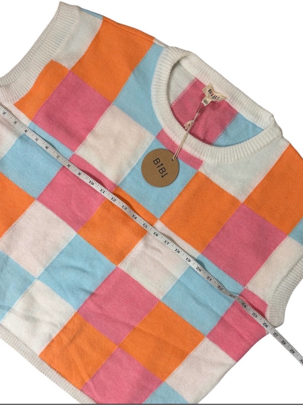 BIBI Checkerboard Knit Top/Vest- Pink, Orange, Light Blue, White Super Soft - Picture 6 of 6